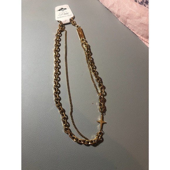 Gold Stainless Steel Star Necklace  Chunky Chain Layered Statement Jewelry - Picture 5 of 5